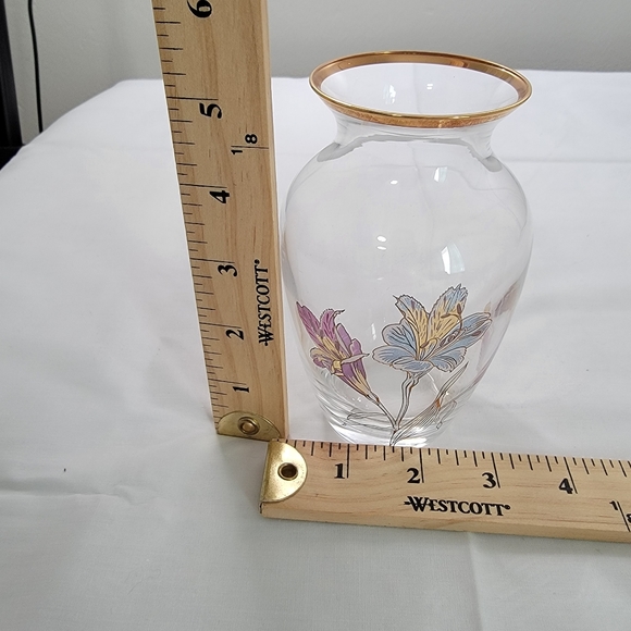 J G Durand Cristal D'Arques Crystal Enamel Lily 5" Vase France Original Box - Picture 10 of 11